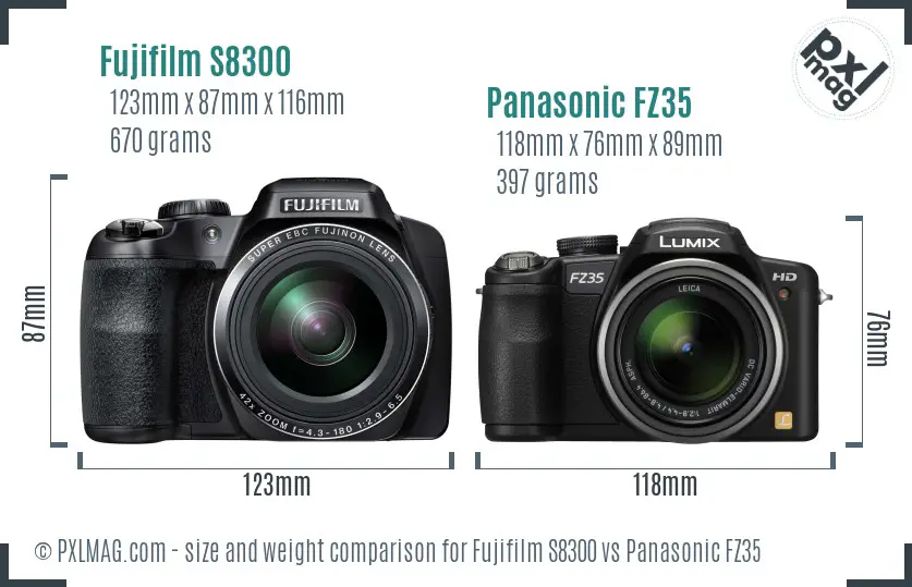 Fujifilm S8300 vs Panasonic FZ35 size comparison