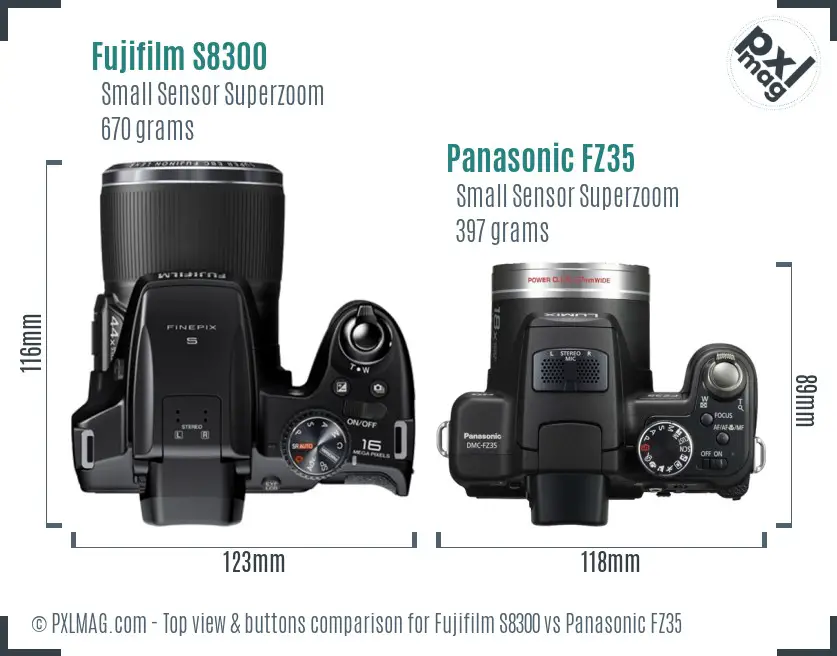 Fujifilm S8300 vs Panasonic FZ35 top view buttons comparison