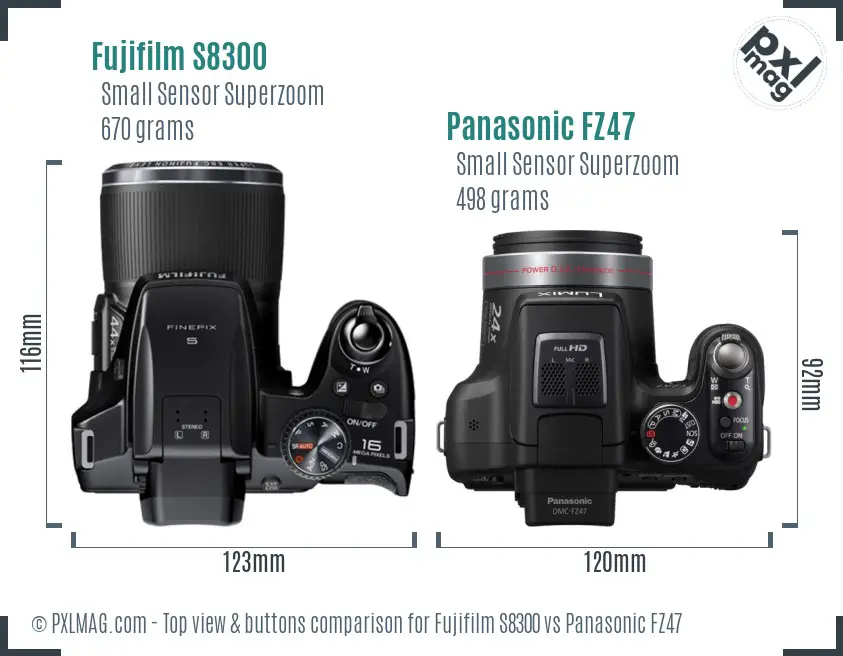 Fujifilm S8300 vs Panasonic FZ47 top view buttons comparison