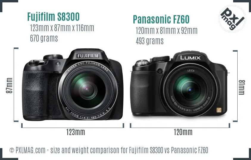 Fujifilm S8300 vs Panasonic FZ60 size comparison