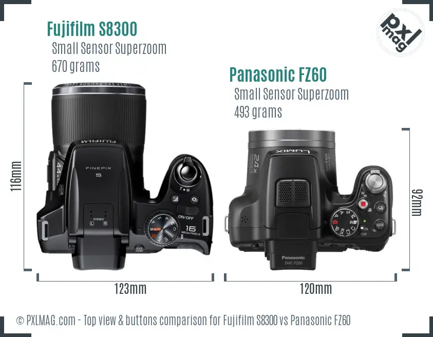 Fujifilm S8300 vs Panasonic FZ60 top view buttons comparison