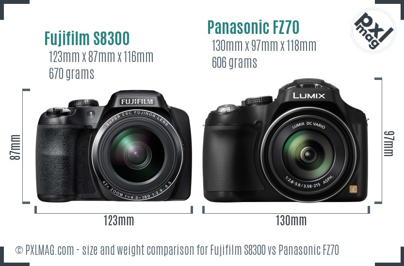 Fujifilm S8300 vs Panasonic FZ70 size comparison