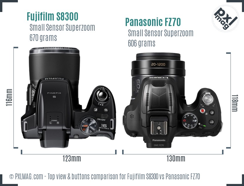 Fujifilm S8300 vs Panasonic FZ70 top view buttons comparison