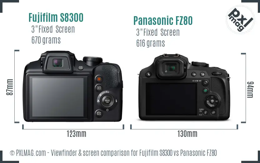Fujifilm S8300 vs Panasonic FZ80 Screen and Viewfinder comparison