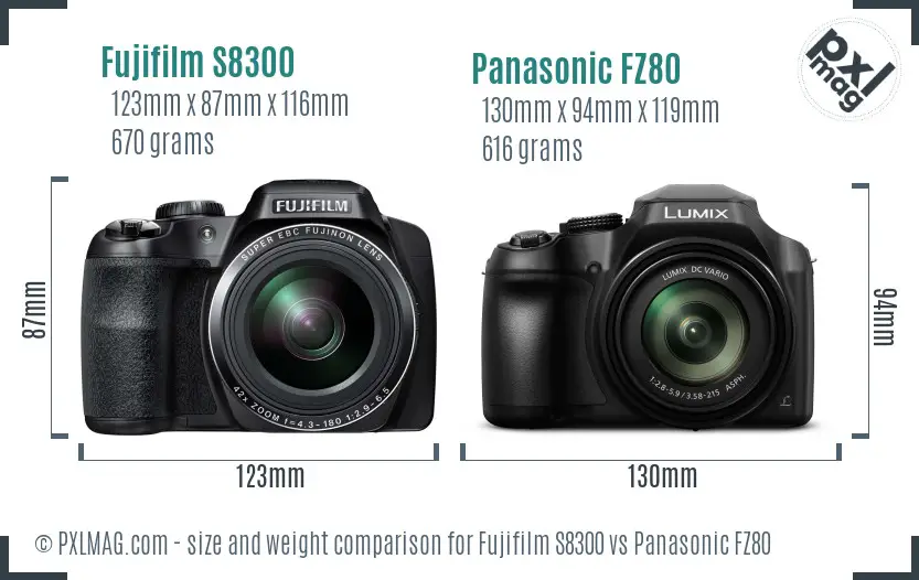 Fujifilm S8300 vs Panasonic FZ80 size comparison