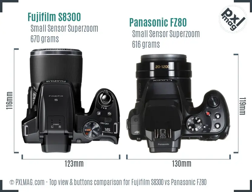 Fujifilm S8300 vs Panasonic FZ80 top view buttons comparison