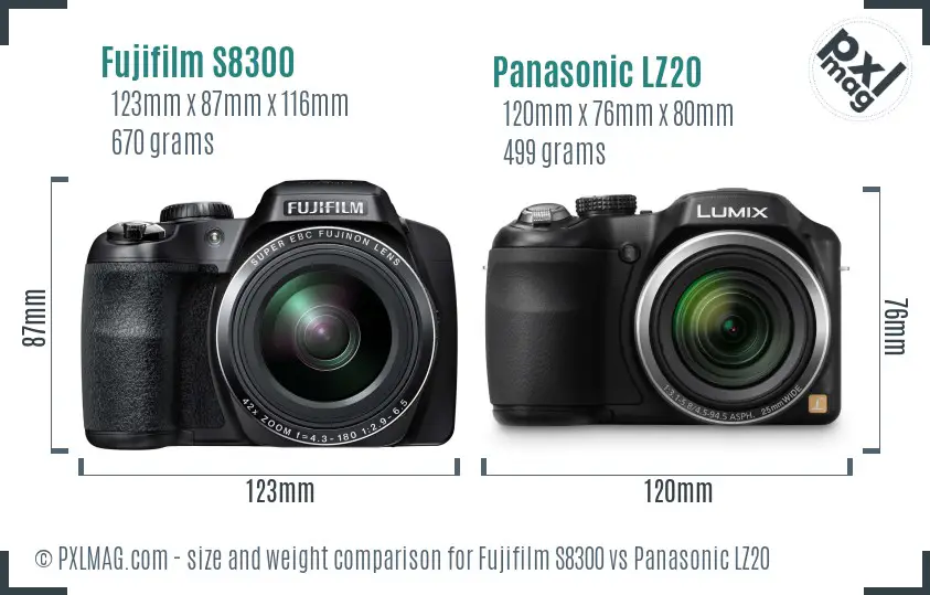 Fujifilm S8300 vs Panasonic LZ20 size comparison