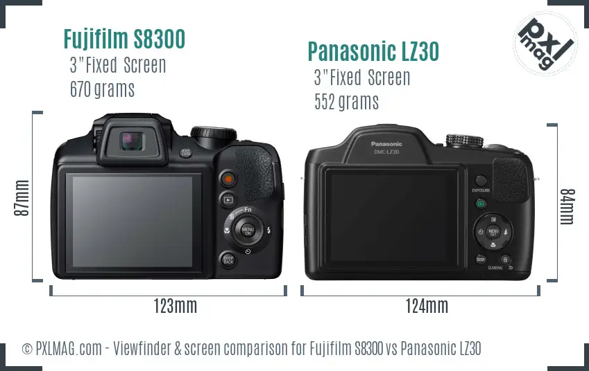 Fujifilm S8300 vs Panasonic LZ30 Screen and Viewfinder comparison