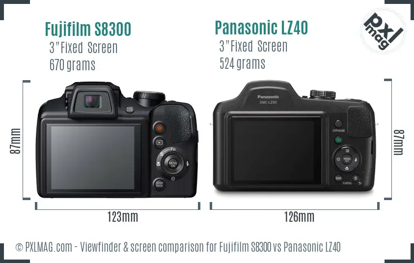 Fujifilm S8300 vs Panasonic LZ40 Screen and Viewfinder comparison