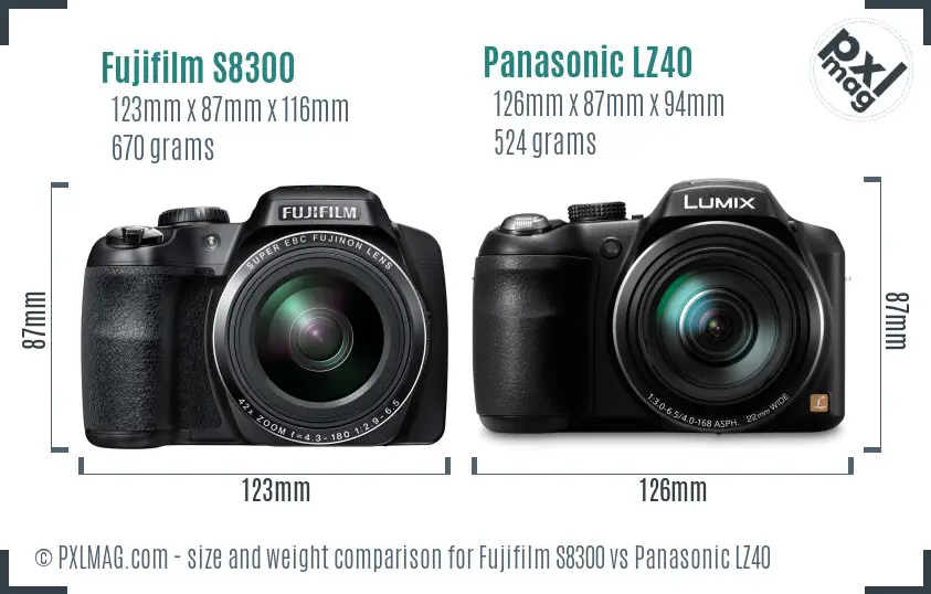 Fujifilm S8300 vs Panasonic LZ40 size comparison