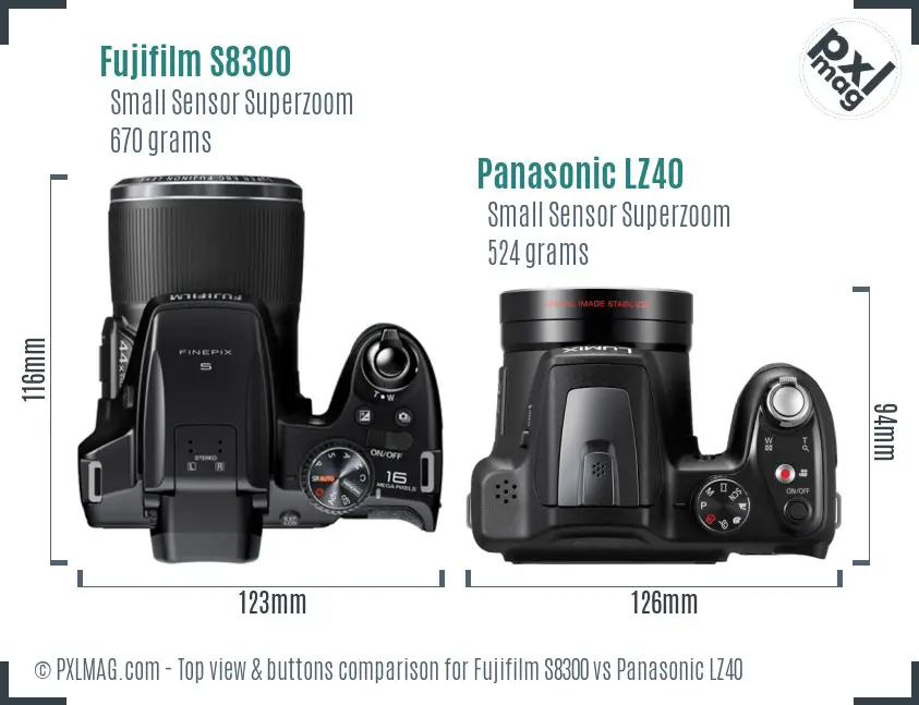 Fujifilm S8300 vs Panasonic LZ40 top view buttons comparison