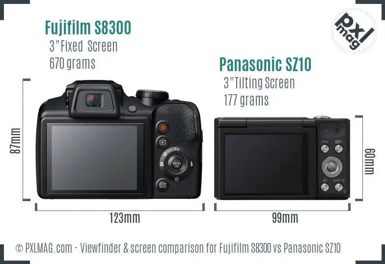 Fujifilm S8300 vs Panasonic SZ10 Screen and Viewfinder comparison