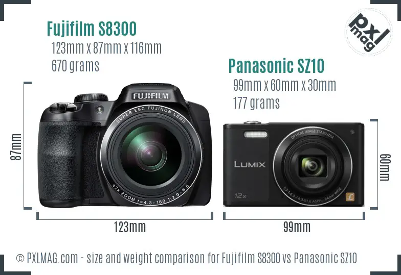 Fujifilm S8300 vs Panasonic SZ10 size comparison