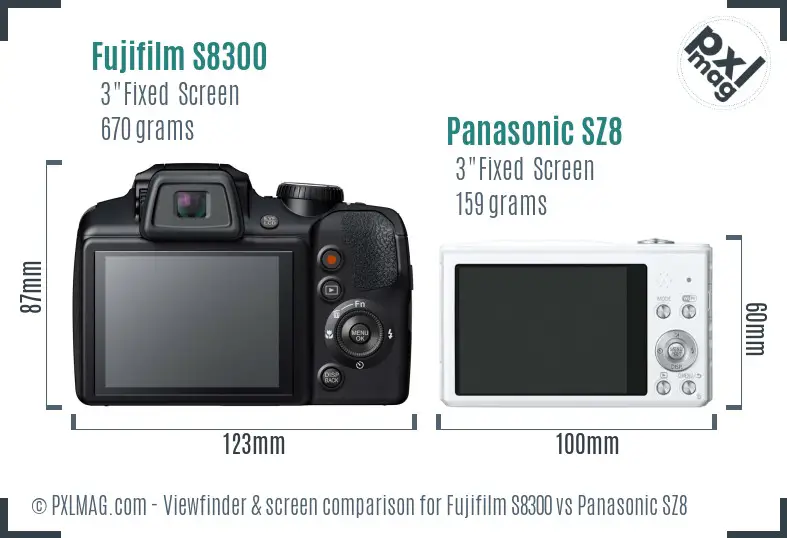 Fujifilm S8300 vs Panasonic SZ8 Screen and Viewfinder comparison