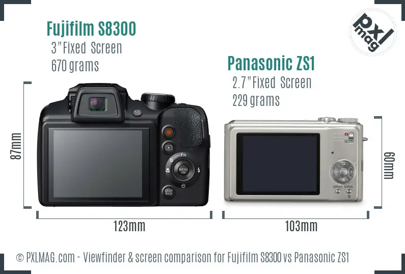Fujifilm S8300 vs Panasonic ZS1 Screen and Viewfinder comparison