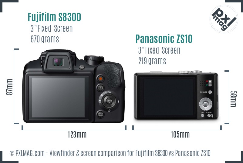 Fujifilm S8300 vs Panasonic ZS10 Screen and Viewfinder comparison