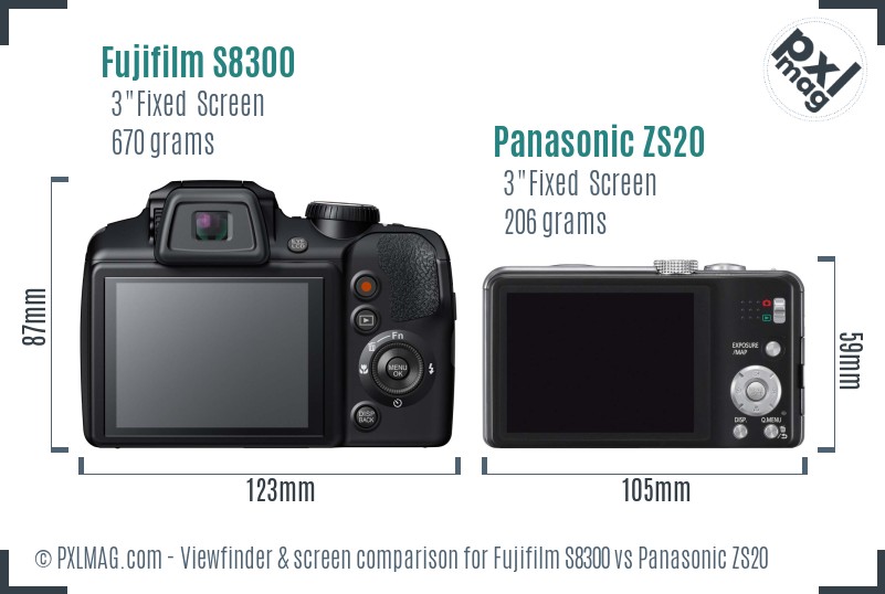 Fujifilm S8300 vs Panasonic ZS20 Screen and Viewfinder comparison