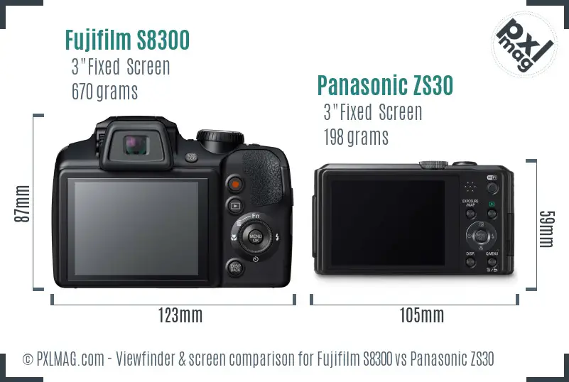 Fujifilm S8300 vs Panasonic ZS30 Screen and Viewfinder comparison