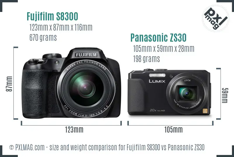 Fujifilm S8300 vs Panasonic ZS30 size comparison Fujifilm S8300 vs Panasonic ZS30 size comparison