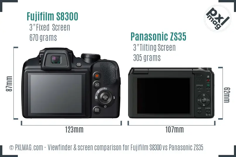 Fujifilm S8300 vs Panasonic ZS35 Screen and Viewfinder comparison