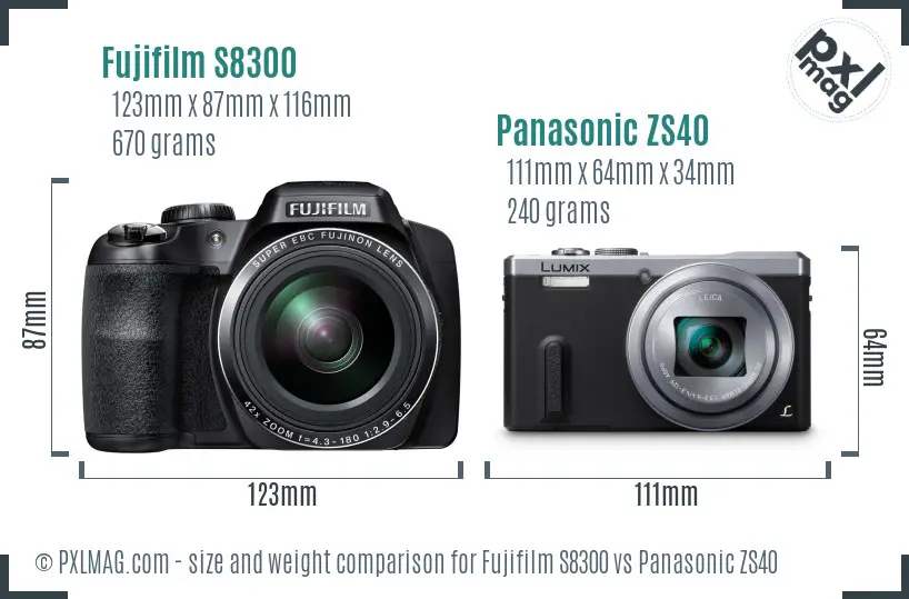 Fujifilm S8300 vs Panasonic ZS40 size comparison Fujifilm S8300 vs Panasonic ZS40 size comparison