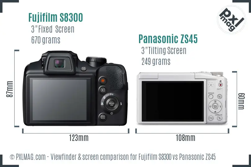 Fujifilm S8300 vs Panasonic ZS45 Screen and Viewfinder comparison