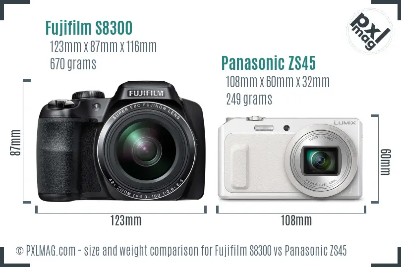 Fujifilm S8300 vs Panasonic ZS45 size comparison