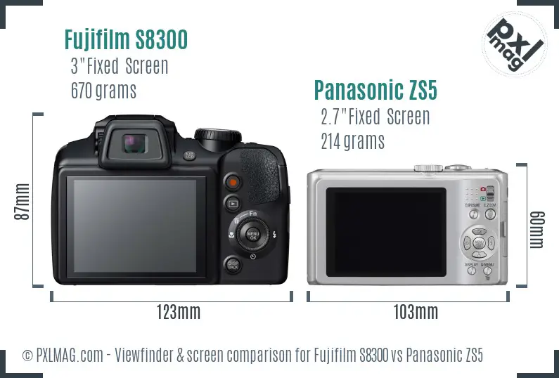 Fujifilm S8300 vs Panasonic ZS5 Screen and Viewfinder comparison
