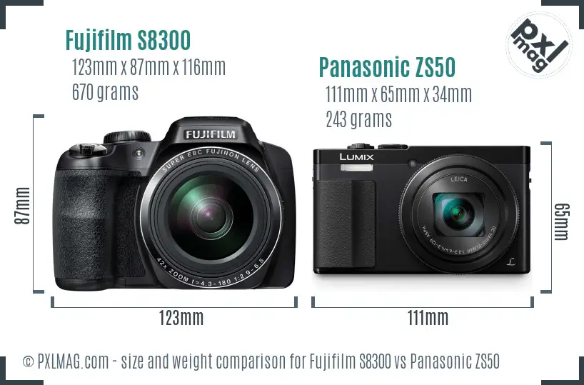 Fujifilm S8300 vs Panasonic ZS50 size comparison