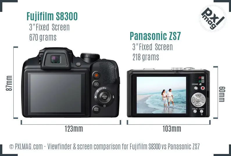 Fujifilm S8300 vs Panasonic ZS7 Screen and Viewfinder comparison