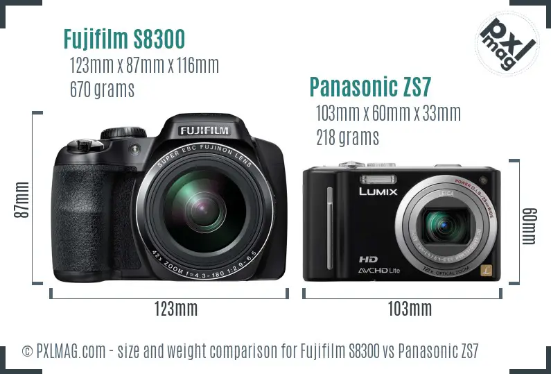 Fujifilm S8300 vs Panasonic ZS7 size comparison