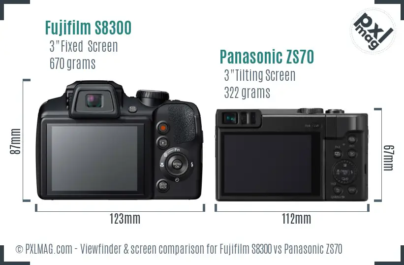 Fujifilm S8300 vs Panasonic ZS70 Screen and Viewfinder comparison