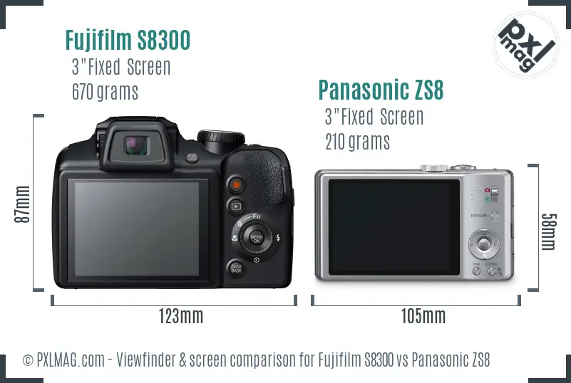 Fujifilm S8300 vs Panasonic ZS8 Screen and Viewfinder comparison Fujifilm S8300 vs Panasonic ZS8 Screen and Viewfinder comparison