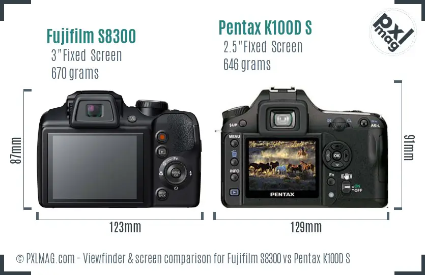 Fujifilm S8300 vs Pentax K100D S Screen and Viewfinder comparison