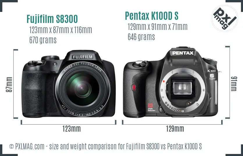Fujifilm S8300 vs Pentax K100D S size comparison