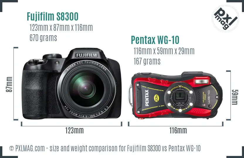 Fujifilm S8300 vs Pentax WG-10 size comparison