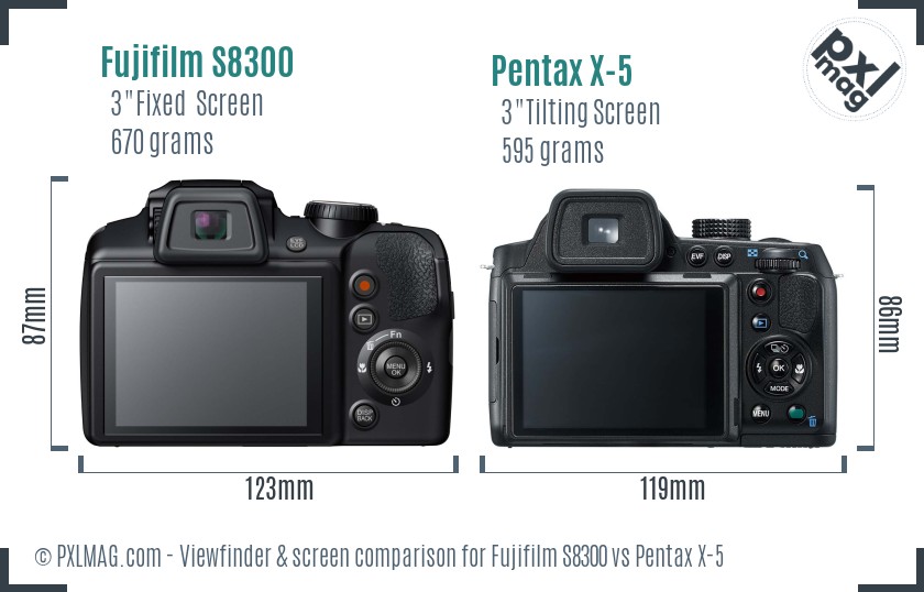 Fujifilm S8300 vs Pentax X-5 Screen and Viewfinder comparison