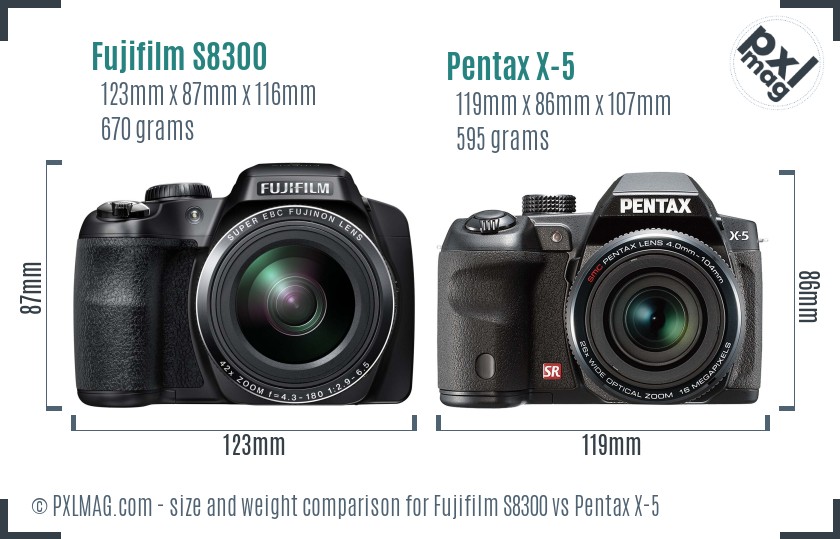 Fujifilm S8300 vs Pentax X-5 size comparison Fujifilm S8300 vs Pentax X-5 size comparison