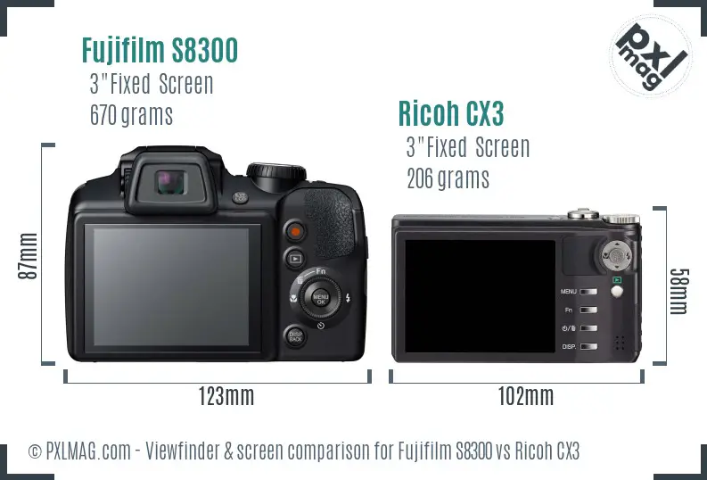 Fujifilm S8300 vs Ricoh CX3 Screen and Viewfinder comparison