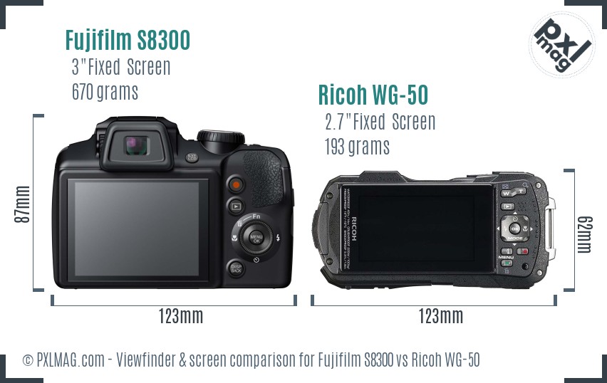Fujifilm S8300 vs Ricoh WG-50 Screen and Viewfinder comparison