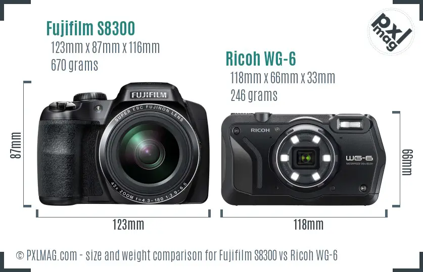 Fujifilm S8300 vs Ricoh WG-6 size comparison Fujifilm S8300 vs Ricoh WG-6 size comparison