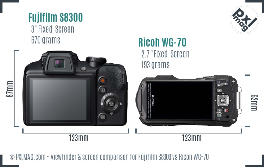 Fujifilm S8300 vs Ricoh WG-70 Screen and Viewfinder comparison