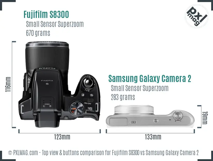 Fujifilm S8300 vs Samsung Galaxy Camera 2 top view buttons comparison