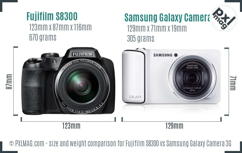 Fujifilm S8300 vs Samsung Galaxy Camera 3G size comparison Fujifilm S8300 vs Samsung Galaxy Camera 3G size comparison
