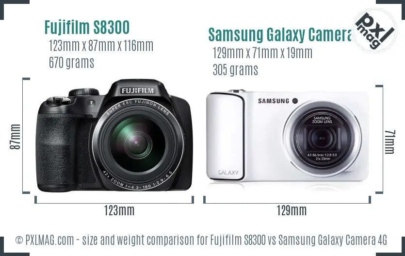Fujifilm S8300 vs Samsung Galaxy Camera 4G size comparison Fujifilm S8300 vs Samsung Galaxy Camera 4G size comparison