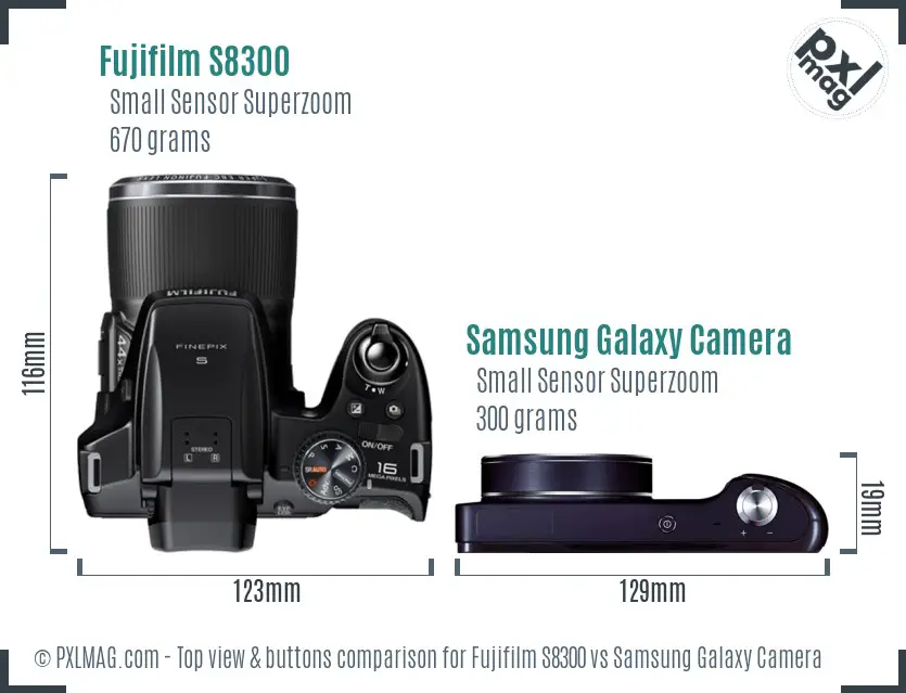 Fujifilm S8300 vs Samsung Galaxy Camera top view buttons comparison