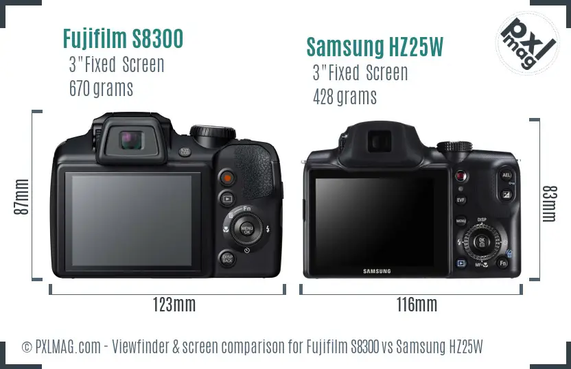 Fujifilm S8300 vs Samsung HZ25W Screen and Viewfinder comparison