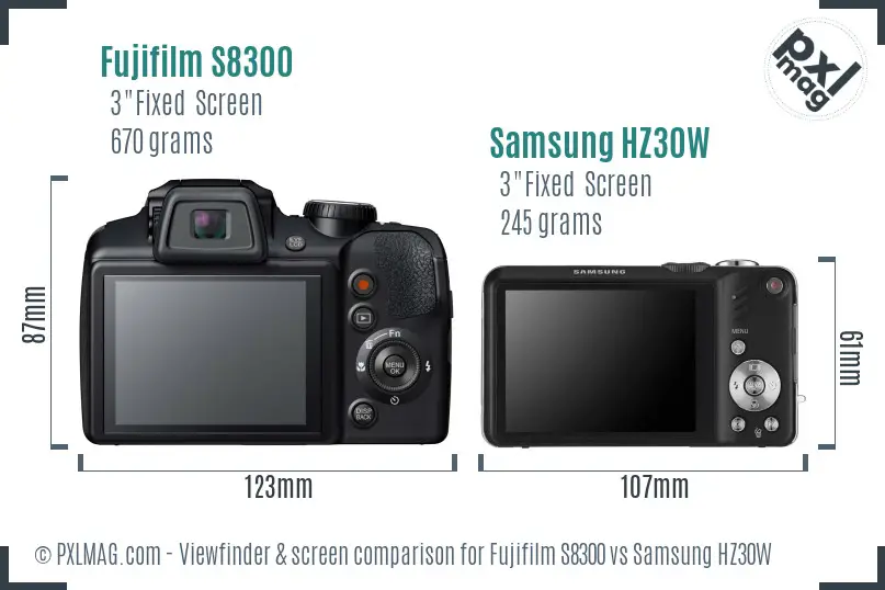 Fujifilm S8300 vs Samsung HZ30W Screen and Viewfinder comparison
