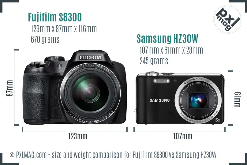 Fujifilm S8300 vs Samsung HZ30W size comparison