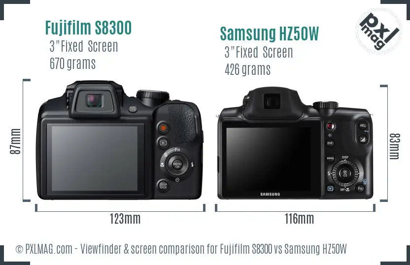 Fujifilm S8300 vs Samsung HZ50W Screen and Viewfinder comparison